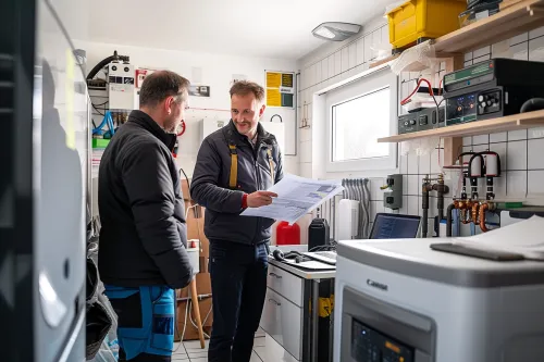 Système de chauffage économique moderne installé dans un salon, montrant radiateur basse consommation et thermostat intelligent