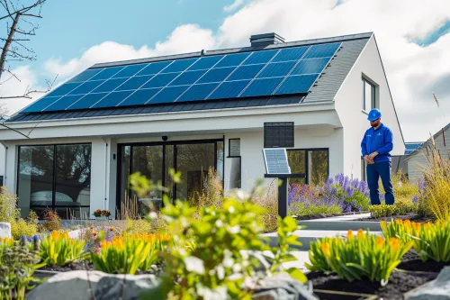 Panneaux solaires thermiques captant les rayons du soleil pour chauffer l'eau d'un circuit domestique écologique